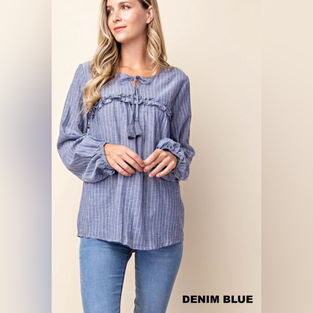Kori NWT Women's Striped Cotton Ruffle Blouse